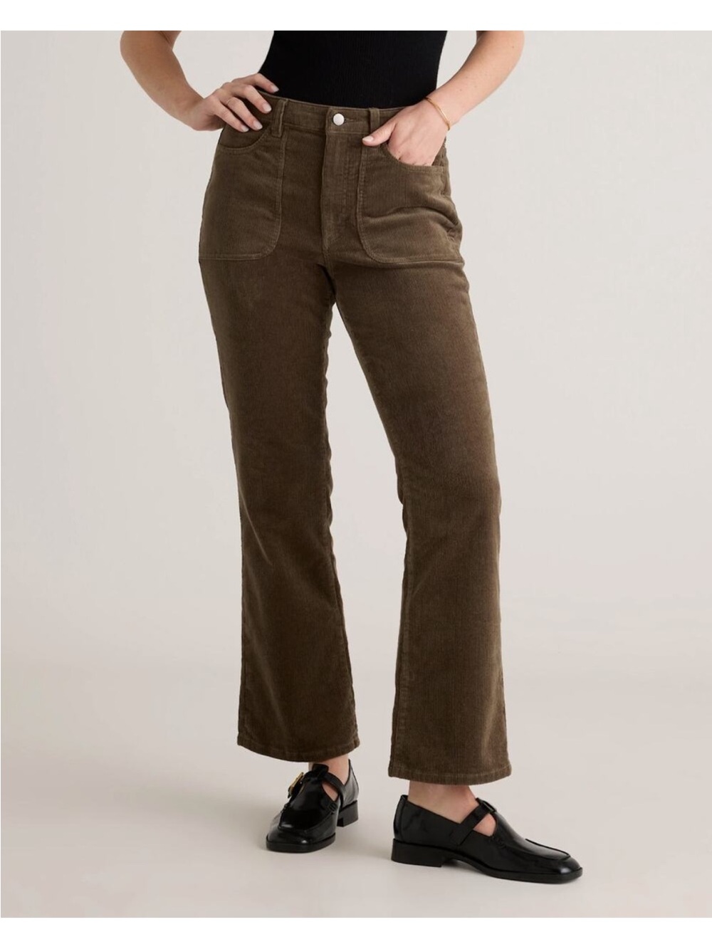 Quince Organic Stretch Corduroy Flare Pants Women 10 Seaweed Green Boho Retro